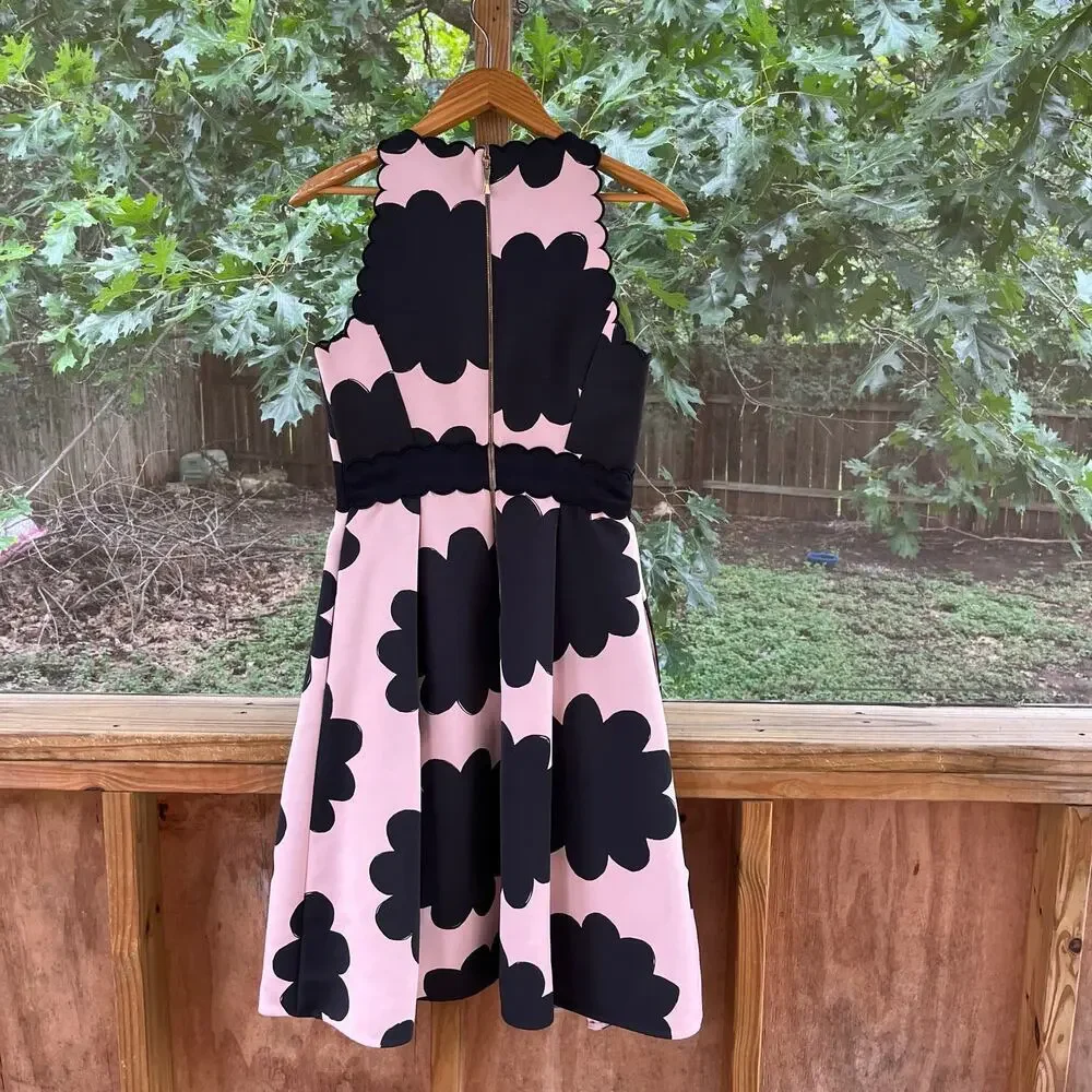 Kate Spade New York Women's Pink & Black Petal Stamp Fit & Flare Dress Size 6